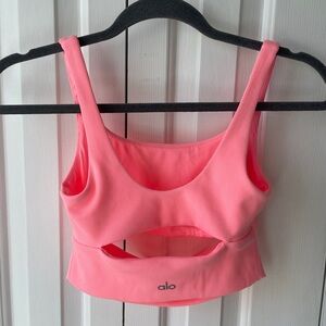 ALO Yoga Neon Bubblegum Pink Slit Sports Bra